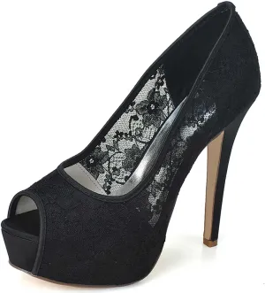 TarfiC Lace Wedding Shoes Open Toe Bridal Shoes Women Mary Jane High Heels Pumps Wedding Dress Shoes