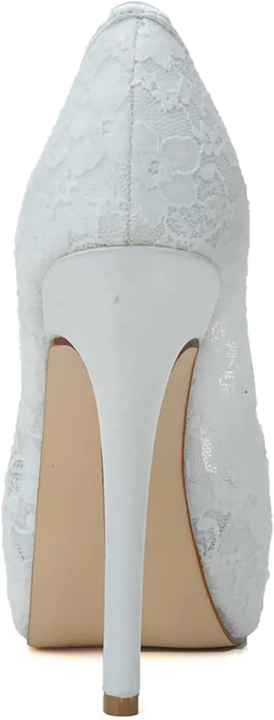 TarfiC Lace Wedding Shoes Open Toe Bridal Shoes Women Mary Jane High Heels Pumps Wedding Dress Shoes