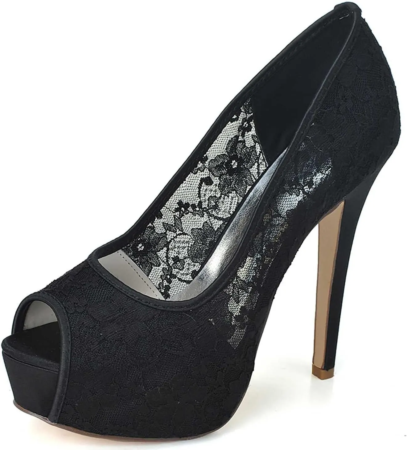 TarfiC Lace Wedding Shoes Open Toe Bridal Shoes Women Mary Jane High Heels Pumps Wedding Dress Shoes