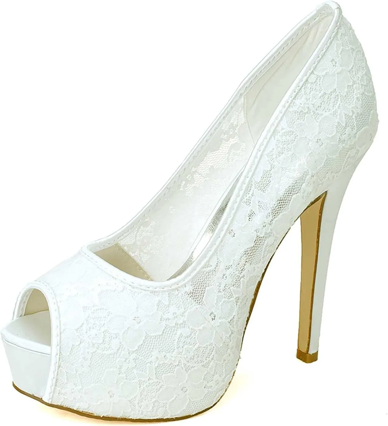 TarfiC Lace Wedding Shoes Open Toe Bridal Shoes Women Mary Jane High Heels Pumps Wedding Dress Shoes