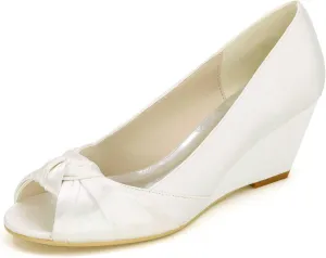 TarfiC Platform Heels for Women High Block Wedge Open Toe Heels Satin Bridal Fashion Wedding Party Evening Prom Dress Pump Sandals Shoes