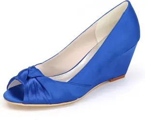 TarfiC Platform Heels for Women High Block Wedge Open Toe Heels Satin Bridal Fashion Wedding Party Evening Prom Dress Pump Sandals Shoes