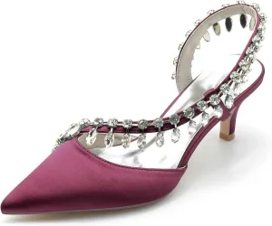 TarfiC Pointed Toe Kitten Heel Rhinestone Satin Wedding Shoes for Bride High Heels Slip on Bridal Shoes for Women Satin Heels Prom Party Shoes