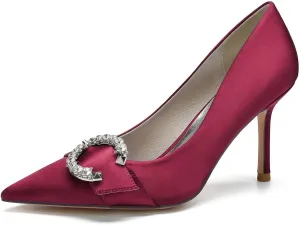 TarfiC Satin Wedding Shoes Closed Toe Slip On Rhinestone Bridal Shoes Women Mary Jane Low Heels Pumps Wedding Dress Shoes