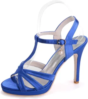 TarfiC Wedding Heels Peep Toe Wedding Shoes for Bride High Heels Buckle Bridal Shoes Satin Evening Party Prom Dress Shoes Pumps