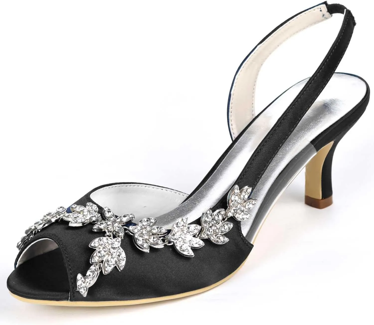 TarfiC Wedding Heels Peep Toe Wedding Shoes for Bride High Heels Slip On Rhinestones Bridal Shoes Satin Evening Party Prom Dress Shoes Pumps