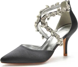 TarfiC Wedding Shoes for Bride High Heels Sandals Ankle Strap Pointed Toe Zipper Back Formal Prom Party Dress Shoes Pumps for Women