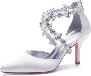 TarfiC Wedding Shoes for Bride High Heels Sandals Ankle Strap Pointed Toe Zipper Back Formal Prom Party Dress Shoes Pumps for Women