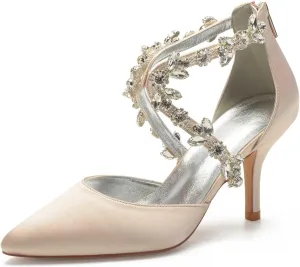 TarfiC Wedding Shoes for Bride High Heels Sandals Ankle Strap Pointed Toe Zipper Back Formal Prom Party Dress Shoes Pumps for Women