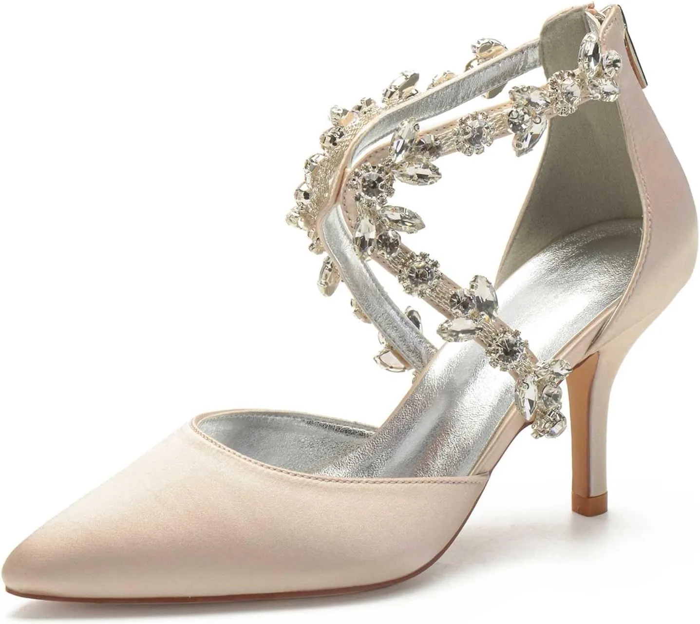 TarfiC Wedding Shoes for Bride High Heels Sandals Ankle Strap Pointed Toe Zipper Back Formal Prom Party Dress Shoes Pumps for Women