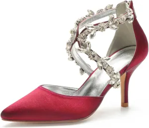 TarfiC Wedding Shoes for Bride High Heels Sandals Ankle Strap Pointed Toe Zipper Back Formal Prom Party Dress Shoes Pumps for Women