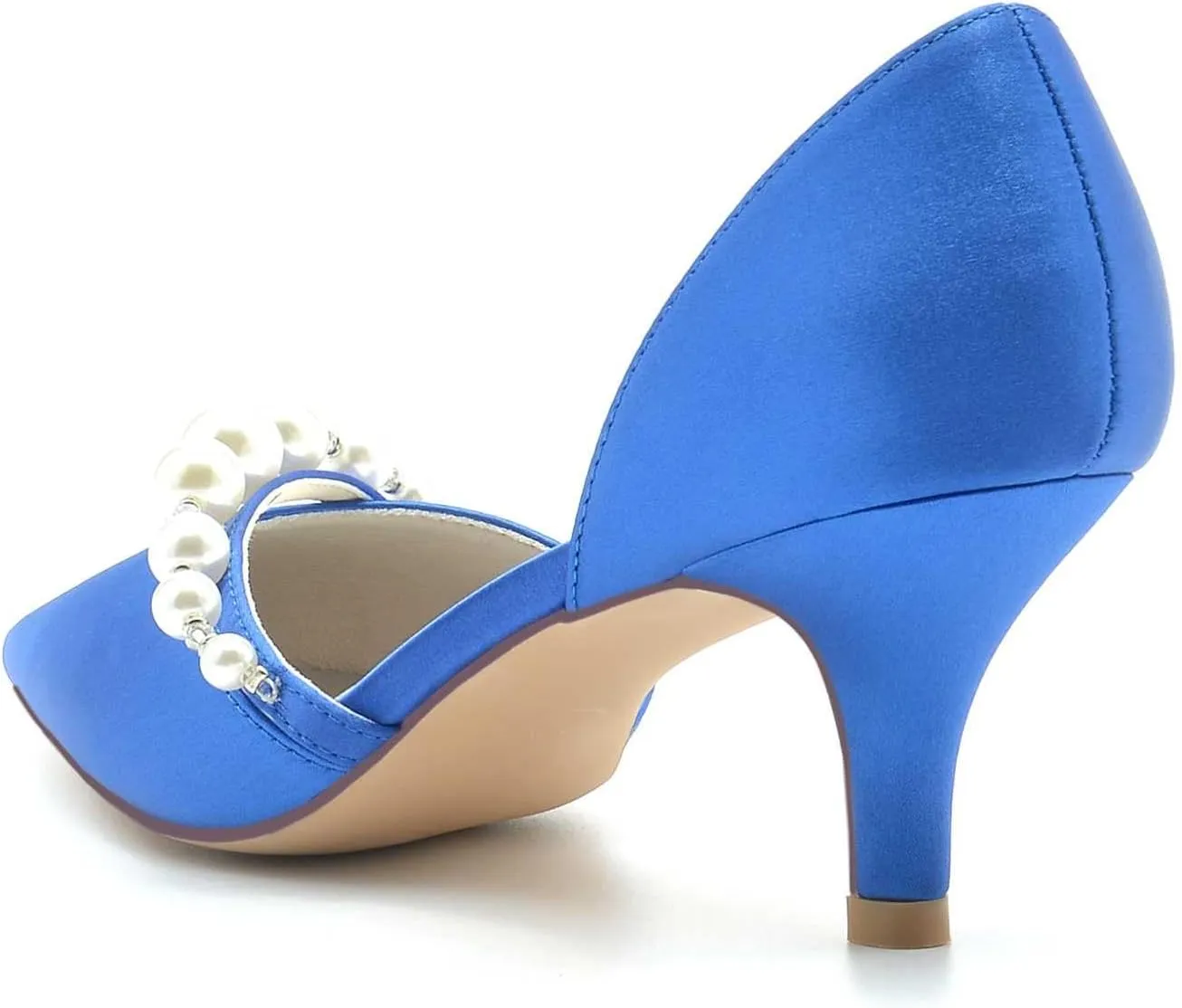 TarfiC Women's Heels for Women,Satin Low Heels,Ivory Heels,Pearl High Heel Closed Pointed Toe Pumps Dress Wedding Shoes for Women
