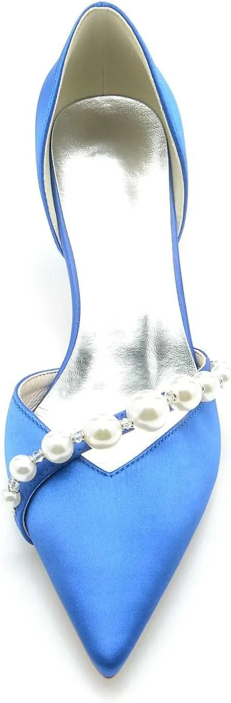 TarfiC Women's Heels for Women,Satin Low Heels,Ivory Heels,Pearl High Heel Closed Pointed Toe Pumps Dress Wedding Shoes for Women