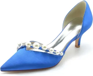 TarfiC Women's Heels for Women,Satin Low Heels,Ivory Heels,Pearl High Heel Closed Pointed Toe Pumps Dress Wedding Shoes for Women