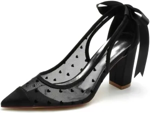 TarfiC Women's High Heel Pumps Slip On Lace Satin Open Toe Mary Jane Pointed Toe Fancy Heel Classic Party Wedding Dress Pump Shoes
