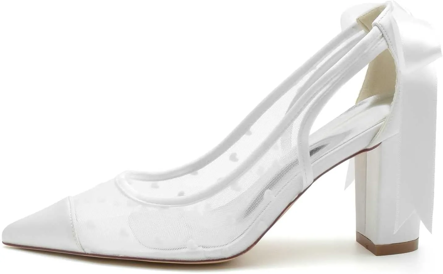 TarfiC Women's High Heel Pumps Slip On Lace Satin Open Toe Mary Jane Pointed Toe Fancy Heel Classic Party Wedding Dress Pump Shoes