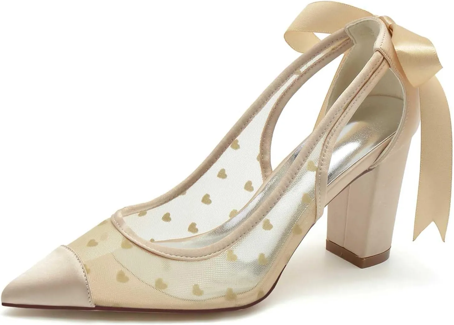 TarfiC Women's High Heel Pumps Slip On Lace Satin Open Toe Mary Jane Pointed Toe Fancy Heel Classic Party Wedding Dress Pump Shoes