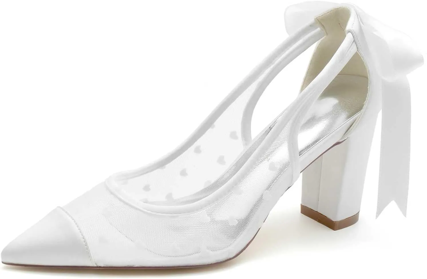 TarfiC Women's High Heel Pumps Slip On Lace Satin Open Toe Mary Jane Pointed Toe Fancy Heel Classic Party Wedding Dress Pump Shoes