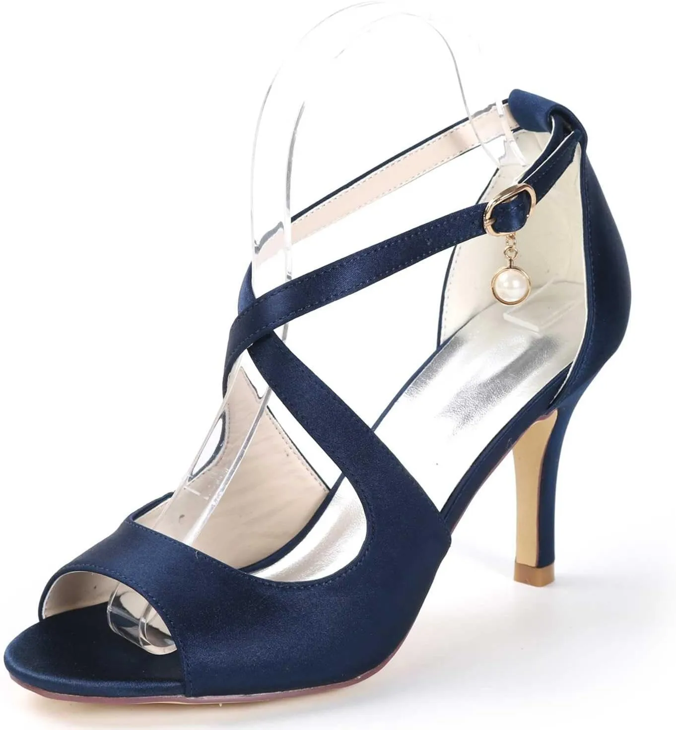 TarfiC Women's Ivory & White Lace Satin Low Heel & Buckle High Heel Pumps - Closed Round Toe Shoes Perfect for Dress, Office, & Wedding
