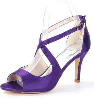 TarfiC Women's Ivory & White Lace Satin Low Heel & Buckle High Heel Pumps - Closed Round Toe Shoes Perfect for Dress, Office, & Wedding
