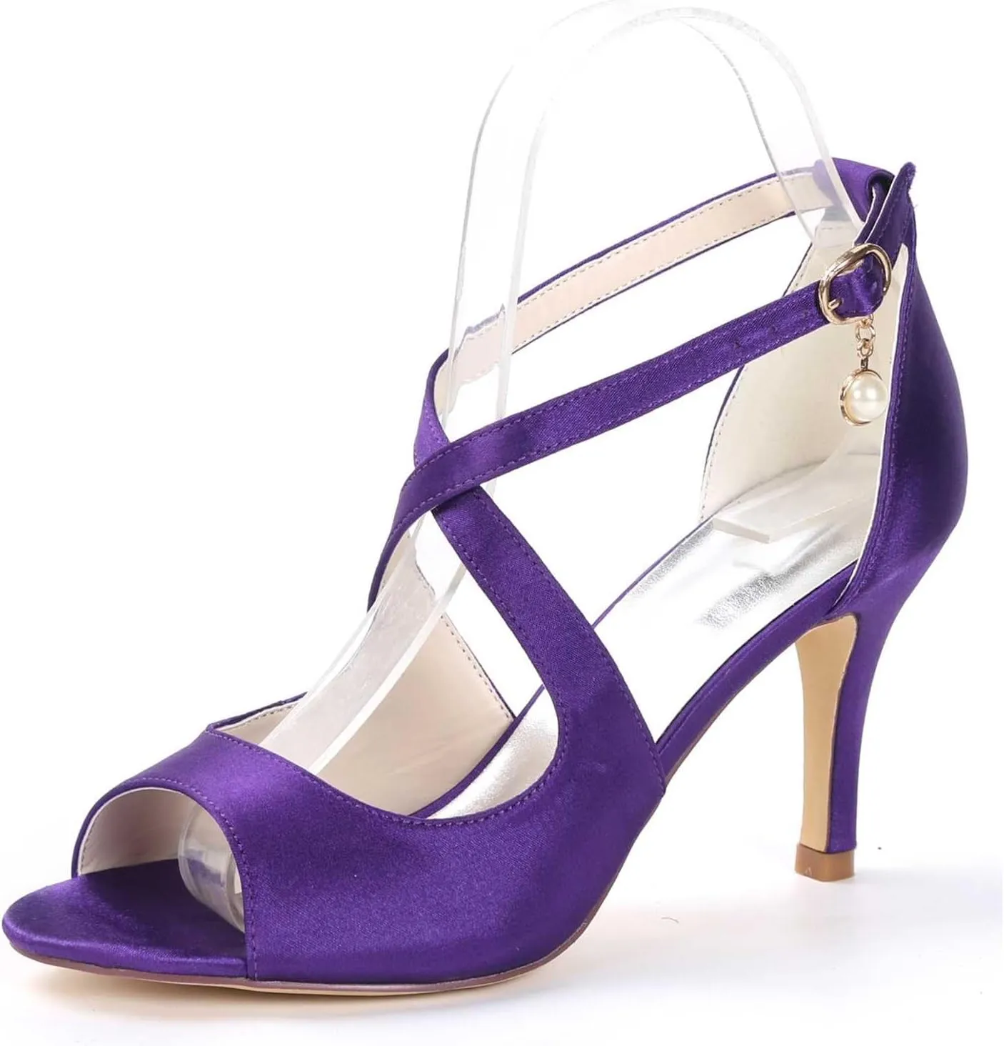TarfiC Women's Ivory & White Lace Satin Low Heel & Buckle High Heel Pumps - Closed Round Toe Shoes Perfect for Dress, Office, & Wedding