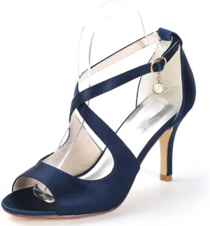 TarfiC Women's Ivory & White Lace Satin Low Heel & Buckle High Heel Pumps - Closed Round Toe Shoes Perfect for Dress, Office, & Wedding