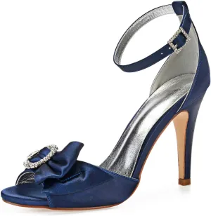 TarfiC Women's Kitten Heel Pumps with Open Toe, Rhinestones, & Buckle - Ideal Dress Shoes for Weddings & Special Occasions - Heel Height 4.13 Inches