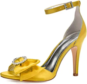 TarfiC Women's Kitten Heel Pumps with Open Toe, Rhinestones, & Buckle - Ideal Dress Shoes for Weddings & Special Occasions - Heel Height 4.13 Inches