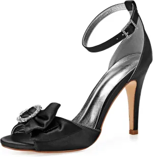 TarfiC Women's Kitten Heel Pumps with Open Toe, Rhinestones, & Buckle - Ideal Dress Shoes for Weddings & Special Occasions - Heel Height 4.13 Inches