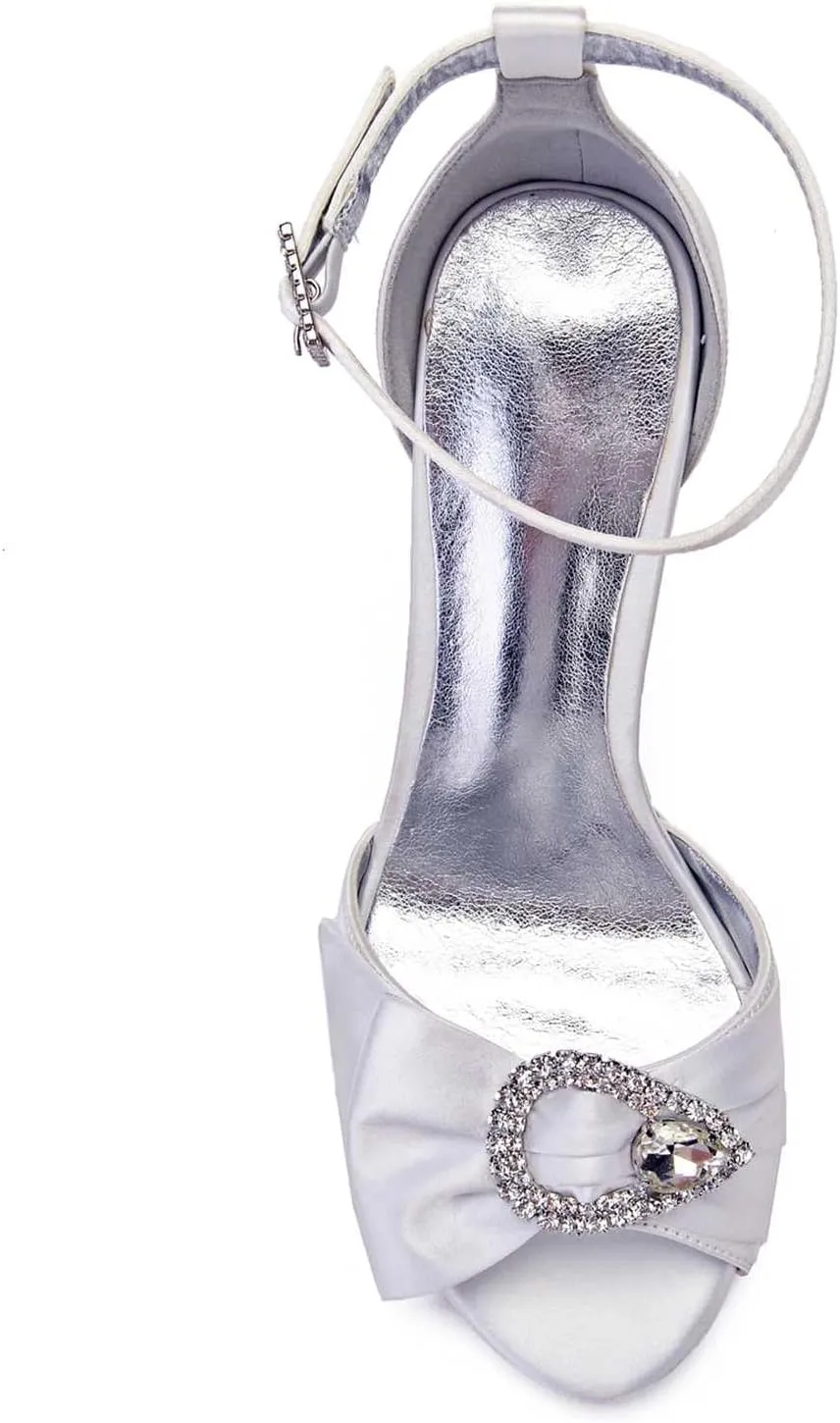 TarfiC Women's Kitten Heel Pumps with Open Toe, Rhinestones, & Buckle - Ideal Dress Shoes for Weddings & Special Occasions - Heel Height 4.13 Inches