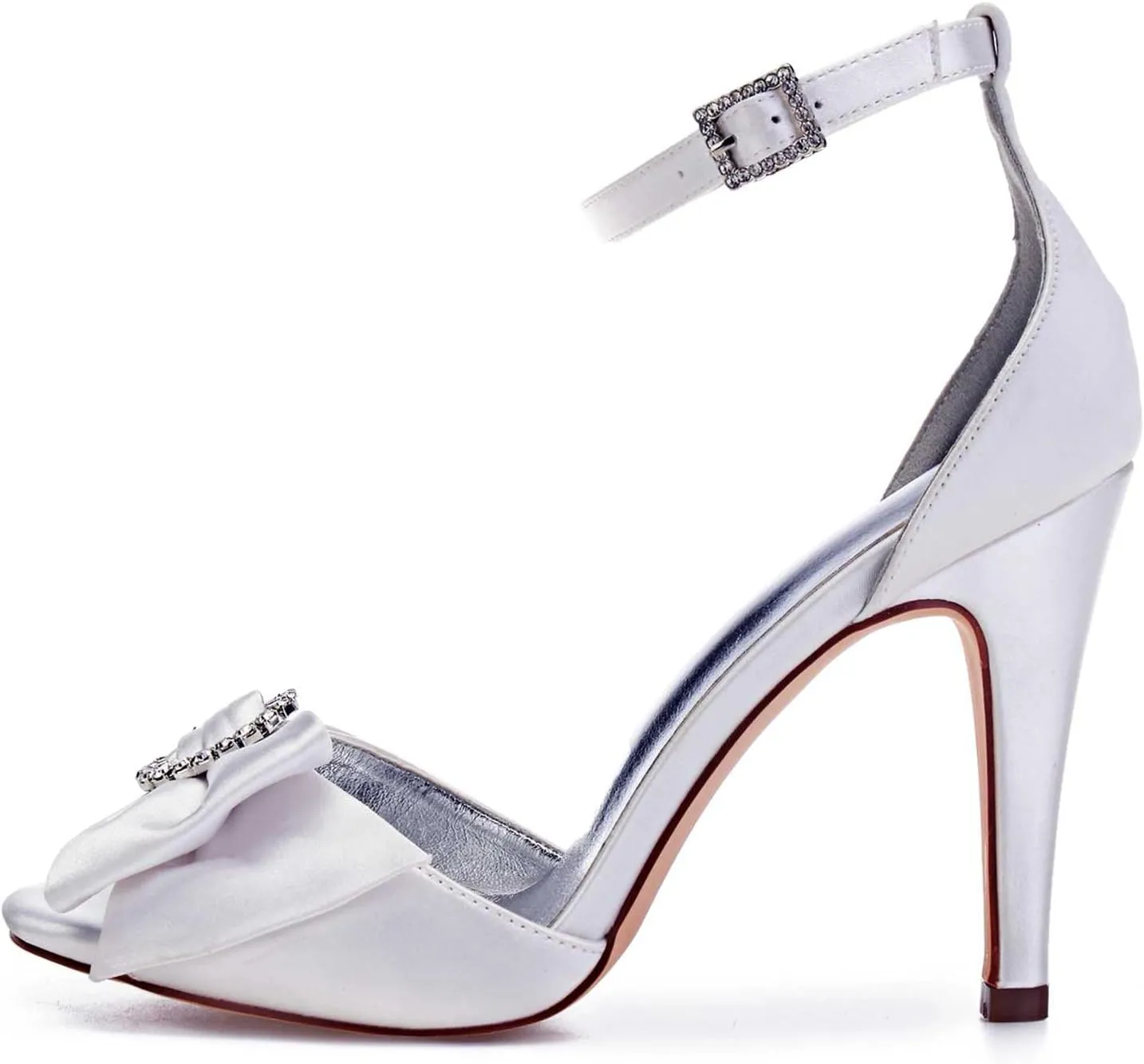 TarfiC Women's Kitten Heel Pumps with Open Toe, Rhinestones, & Buckle - Ideal Dress Shoes for Weddings & Special Occasions - Heel Height 4.13 Inches