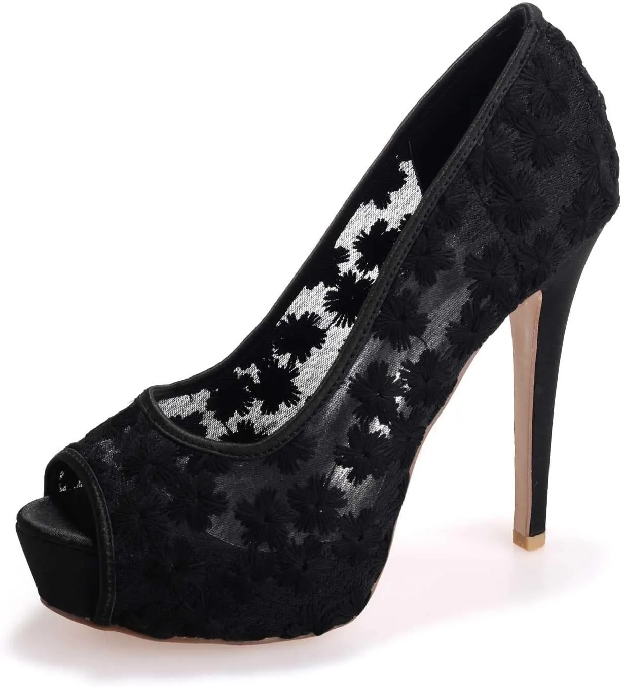TarfiC Women's Lace Bridal High Heel Peep Toe Sandals, Satin Lace Open Toe Cover Dress Pump, Lace High Heel, Fish Mouth Shoes, Hollow Stitching High Heels