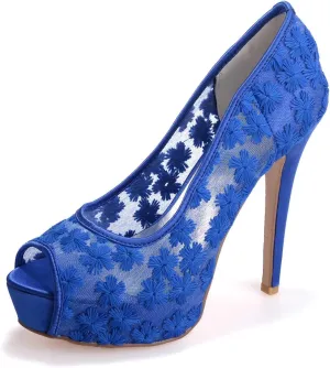 TarfiC Women's Lace Bridal High Heel Peep Toe Sandals, Satin Lace Open Toe Cover Dress Pump, Lace High Heel, Fish Mouth Shoes, Hollow Stitching High Heels