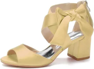 TarfiC Women's Low Block Heel Sandals Satin Bridal Chunky Ankle Strap Zipper Wedding Dress Shoes Low Heel Pump