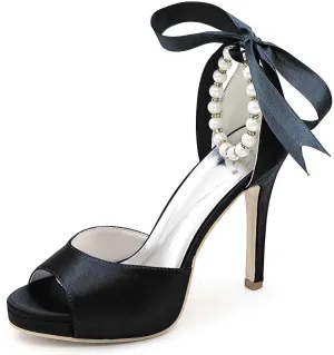 TarfiC Women's Peep Toe Party Wedding Low Heel Kitten Heels,Adjustable Strap Ivory Dress Sandals Pumps High Heeled Prom Dress Shoes
