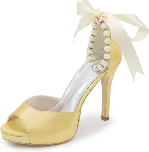 TarfiC Women's Peep Toe Party Wedding Low Heel Kitten Heels,Adjustable Strap Ivory Dress Sandals Pumps High Heeled Prom Dress Shoes