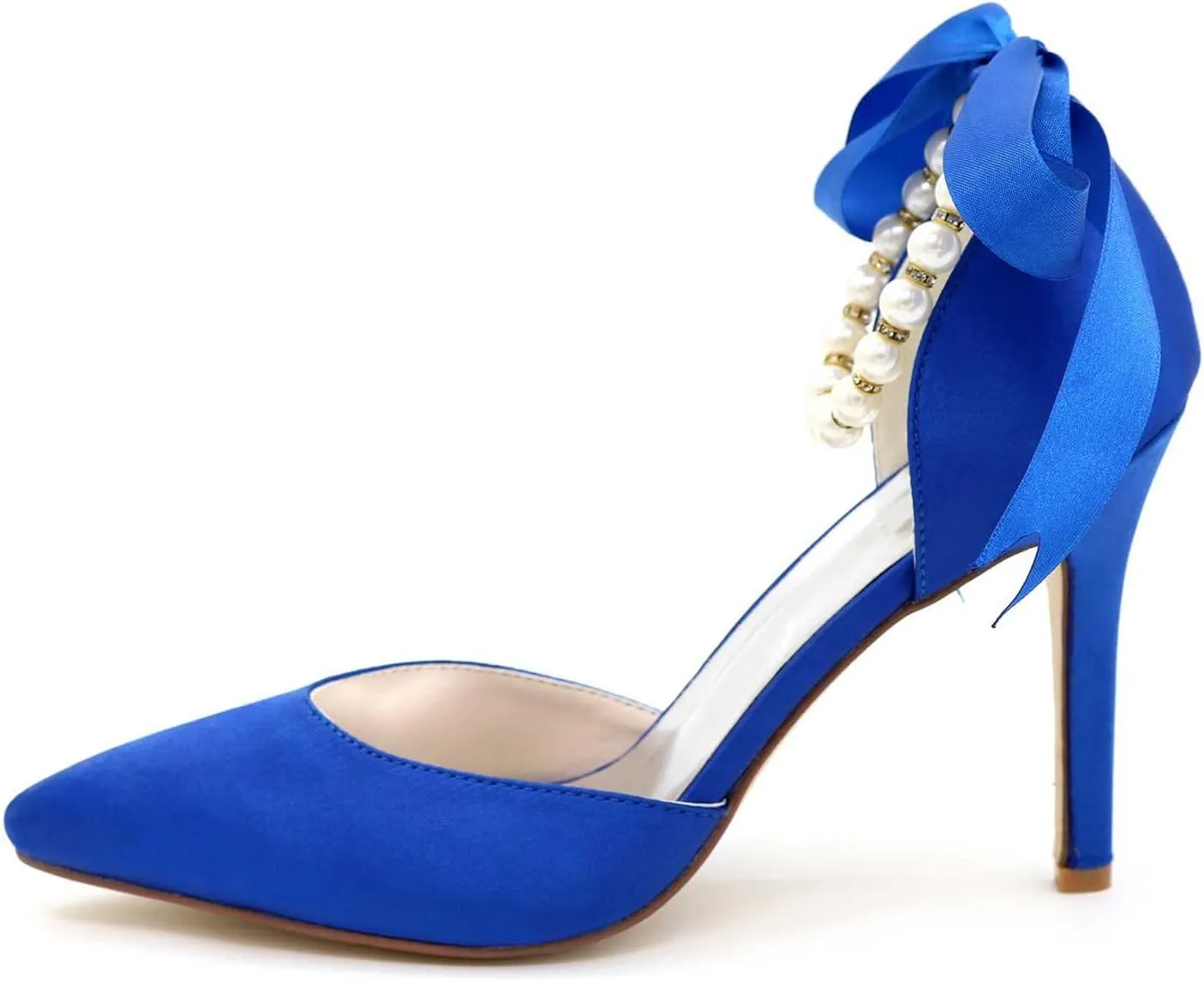 TarfiC Women's Platform Satin High Heels Pumps Closed Toe Pearl Strap Ankle Strap Shoes for Casual Work Wedding Dress Shoes