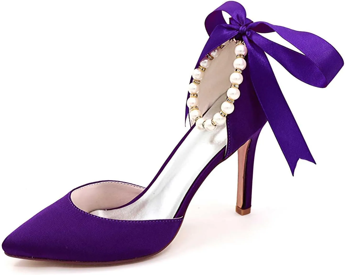 TarfiC Women's Platform Satin High Heels Pumps Closed Toe Pearl Strap Ankle Strap Shoes for Casual Work Wedding Dress Shoes