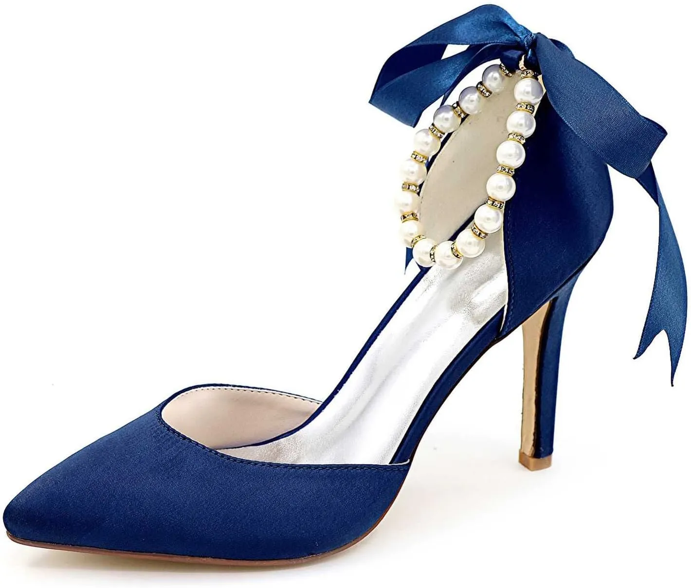 TarfiC Women's Platform Satin High Heels Pumps Closed Toe Pearl Strap Ankle Strap Shoes for Casual Work Wedding Dress Shoes