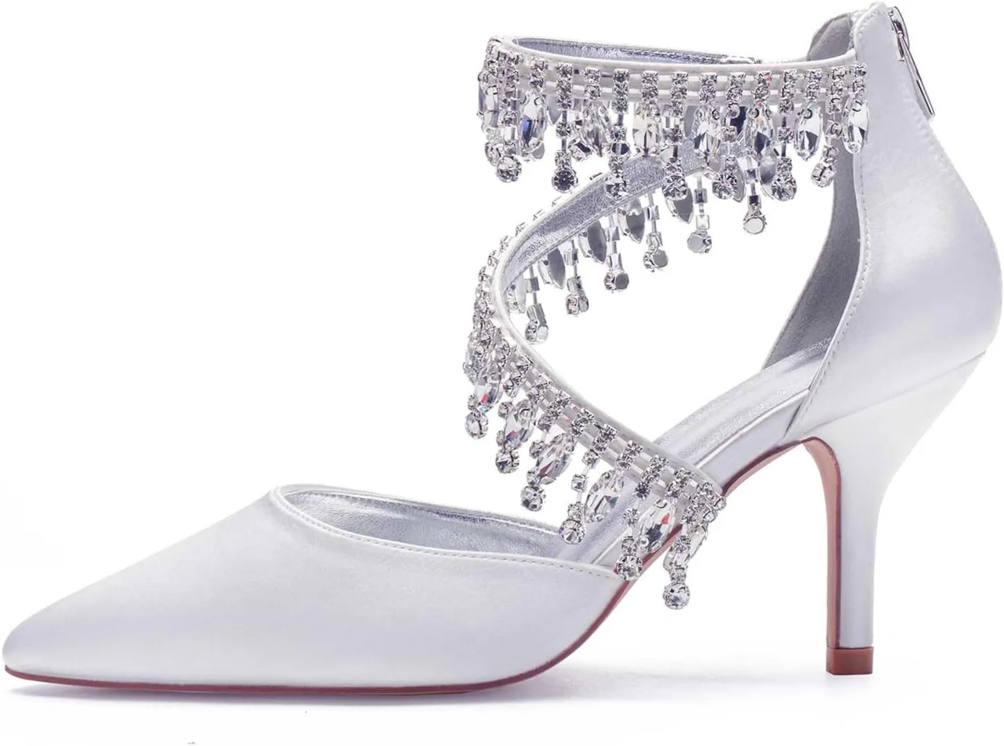 TarfiC Women's Pumps Shoes Pointed Toe Zipper Kitten Heel Stiletto Ankle Strap Closed Toe Wedding Party Dress Sandals