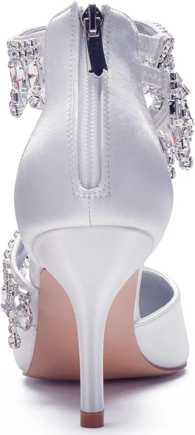 TarfiC Women's Pumps Shoes Pointed Toe Zipper Kitten Heel Stiletto Ankle Strap Closed Toe Wedding Party Dress Sandals