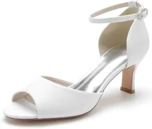 TarfiC Women’s Wedding for Bride Evening Shoes Frosted Comfortable Ankle Strap Low Heel Buckle High Heel Dress Pumps Evening Prom
