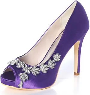 TarfiC Women’s Wedding for Bride - Evening Shoes Satin Kitten Heels 4.33 Inch Rhinestones Comfortable High Heel Dress Pumps Evening Prom