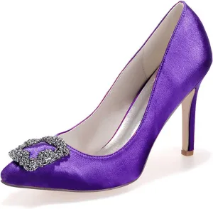 TarfiC Women's Wedding Rhinestones Satin Low Kitten Heels Pumps Dress Evening Shoes for Women Bridal Bride Pumps Shoes