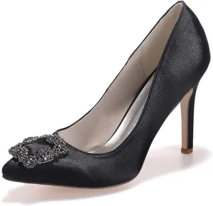 TarfiC Women's Wedding Rhinestones Satin Low Kitten Heels Pumps Dress Evening Shoes for Women Bridal Bride Pumps Shoes