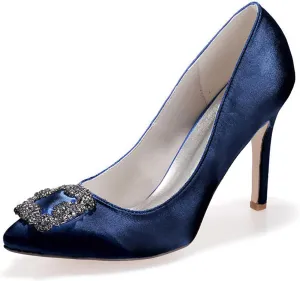 TarfiC Women's Wedding Rhinestones Satin Low Kitten Heels Pumps Dress Evening Shoes for Women Bridal Bride Pumps Shoes
