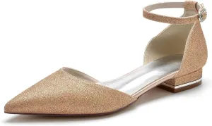 TarfiC Women's Wedding Shoes Closed Toe 3.74 Inches Pointed Flats Shoes Frosted Pumps with Mary Jane Sandals Imitation Bridal Shoes