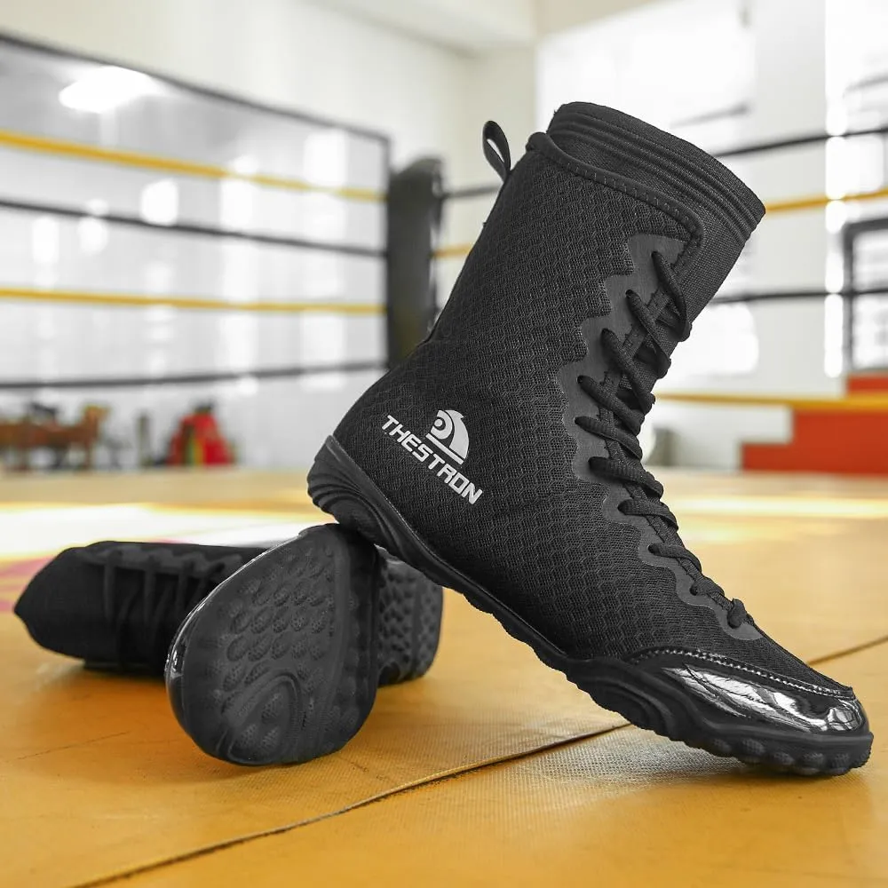 THESTRON Men's Professional Boxing Wrestling Shoes Breathable Fighting Training Boots Male Combat Shoes Man High Top Fitness Sports Sneakers