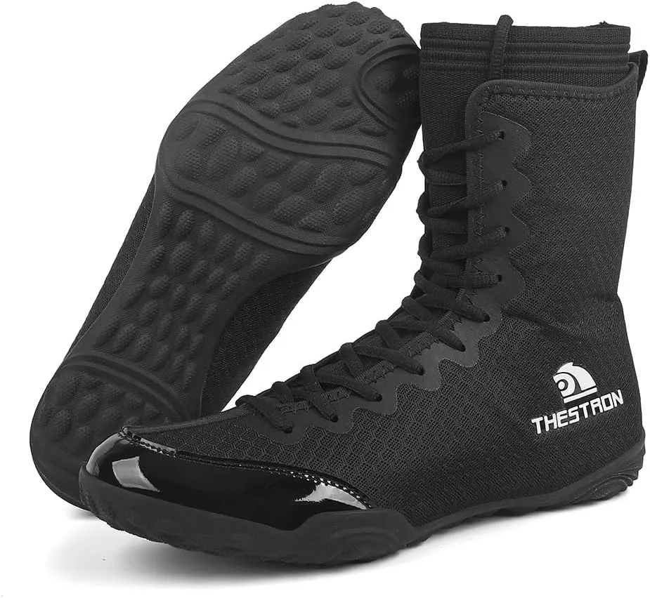 THESTRON Men's Professional Boxing Wrestling Shoes Breathable Fighting Training Boots Male Combat Shoes Man High Top Fitness Sports Sneakers