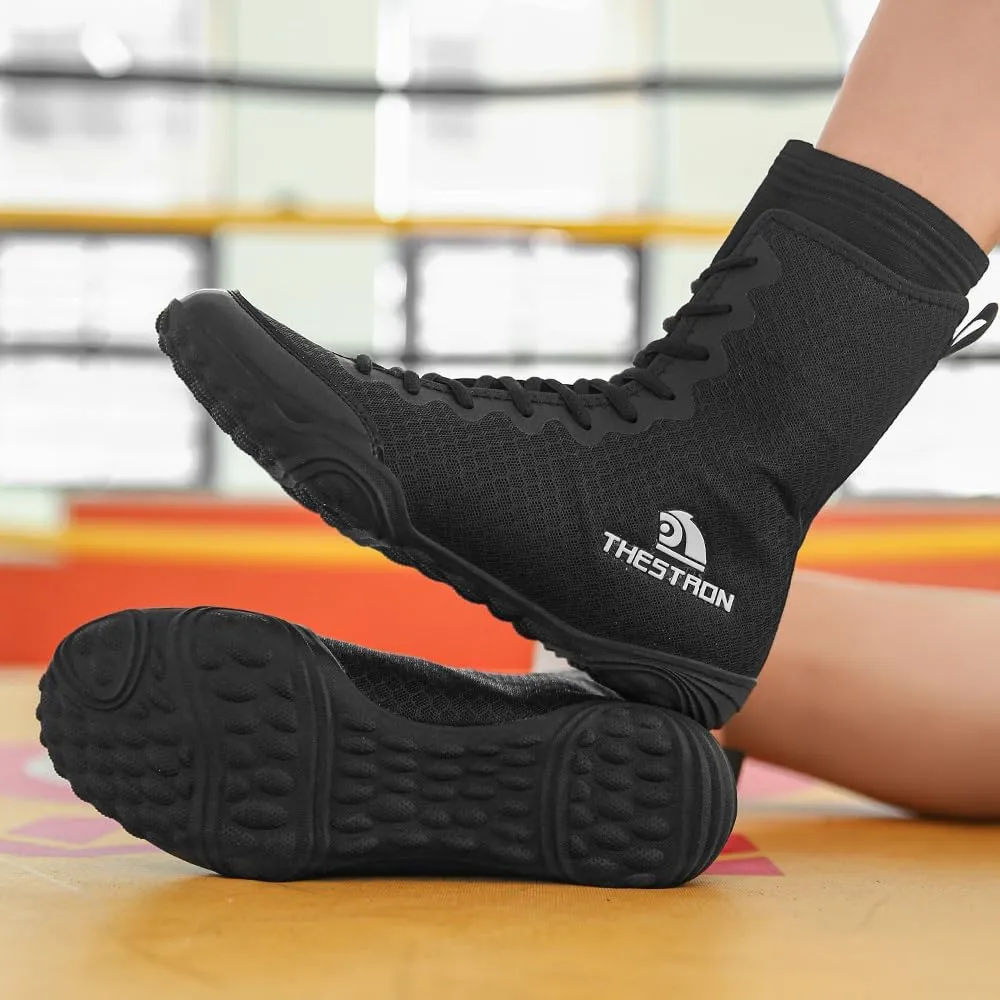 THESTRON Men's Professional Boxing Wrestling Shoes Breathable Fighting Training Boots Male Combat Shoes Man High Top Fitness Sports Sneakers